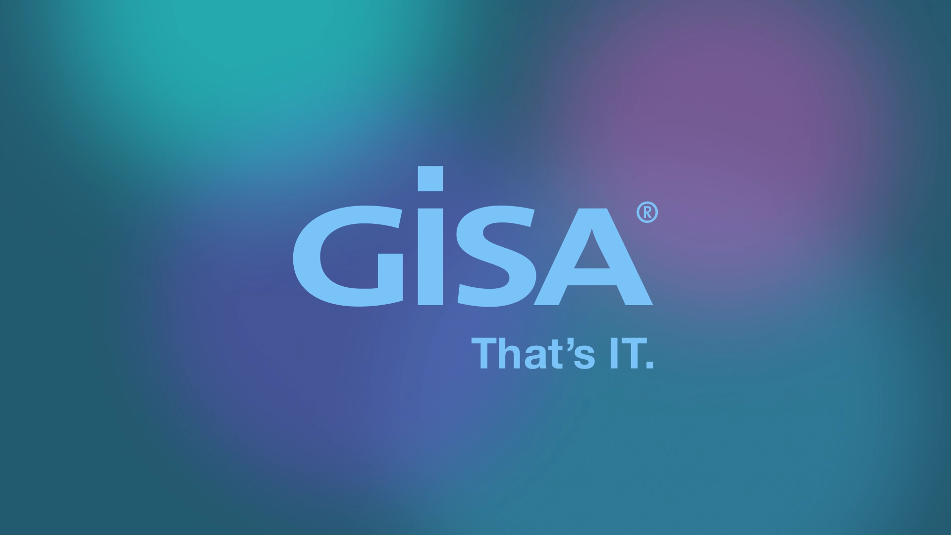 GISA-Logo mit dem Slogan 'That's IT.' auf einem Hintergrund mit Blau- und Lilatönen