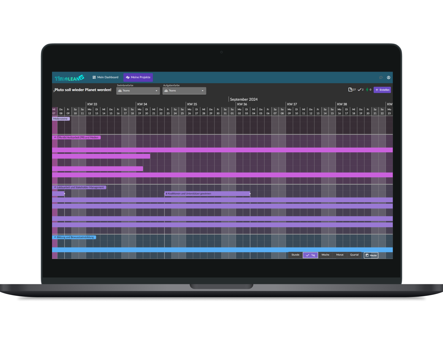 Feature: Projekt-Timeline in der TimeLEAN-Software.