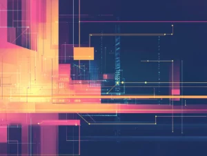 Abstrakte digitale Liniengrafik in leuchtenden Farben – Symbolbild für moderne, vernetzte Projektplanung im Kontext von New Work und Digitalisierung