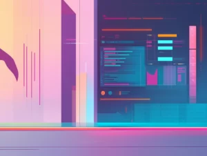 Grafische Darstellung eines digitalen Dashboards für Bau- und Infrastrukturprojekte mit modernen UI-Elementen in Blau und Magenta
