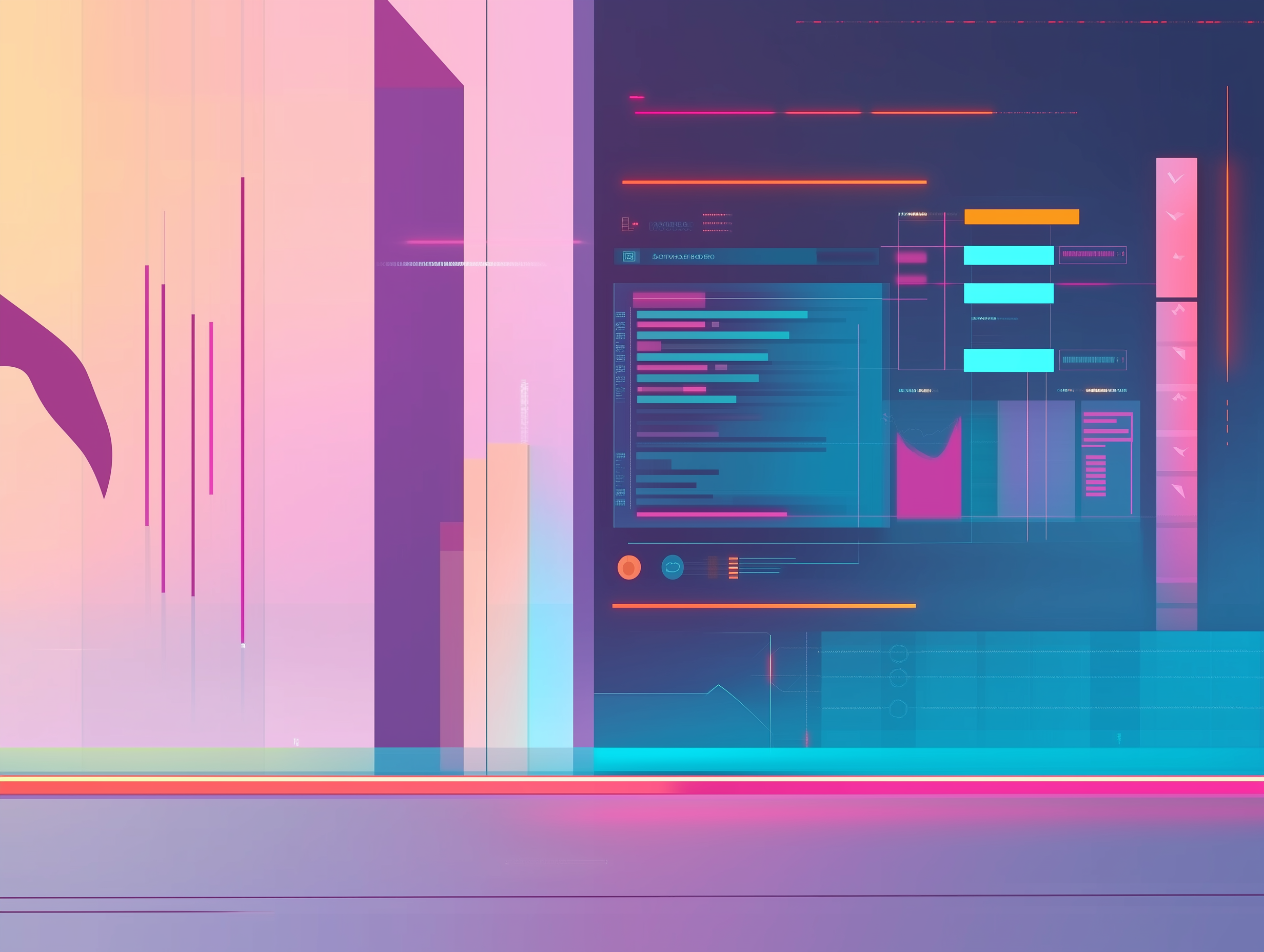 Grafische Darstellung eines digitalen Dashboards für Bau- und Infrastrukturprojekte mit modernen UI-Elementen in Blau und Magenta
