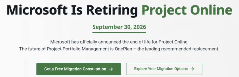 Microsoft kündigt die Einstellung von Microsoft Project Online zum 30. September 2026 an